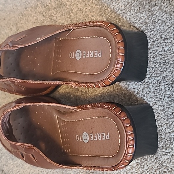 PERFECTO Brown Leather Sandals Size 7 - Picture 6 of 8